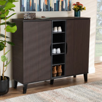 Baxton Studio SESC16105-Modi Wenge-Shoe Cabinet Idina Mid-Century Modern Two-Tone Dark Brown and Grey Finished Wood 2-Door Shoe Cabinet